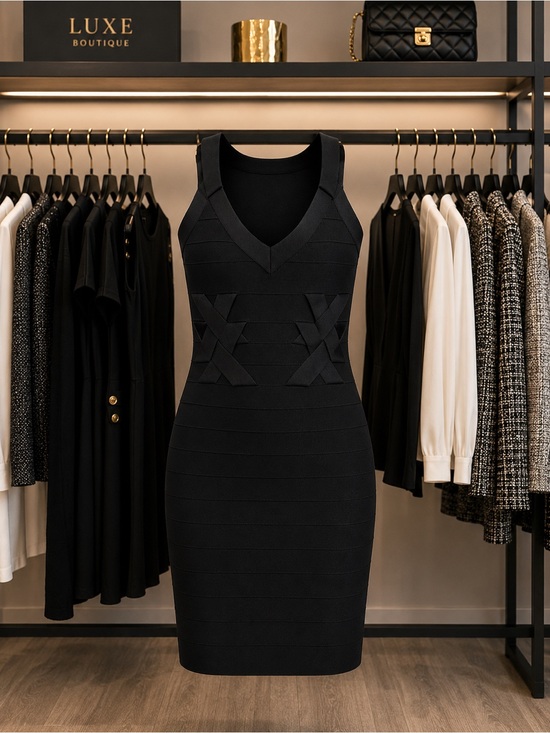 Karen Millen Dresses & Skirts - Karen Millen Black V-Neck Bandage Midi Dress